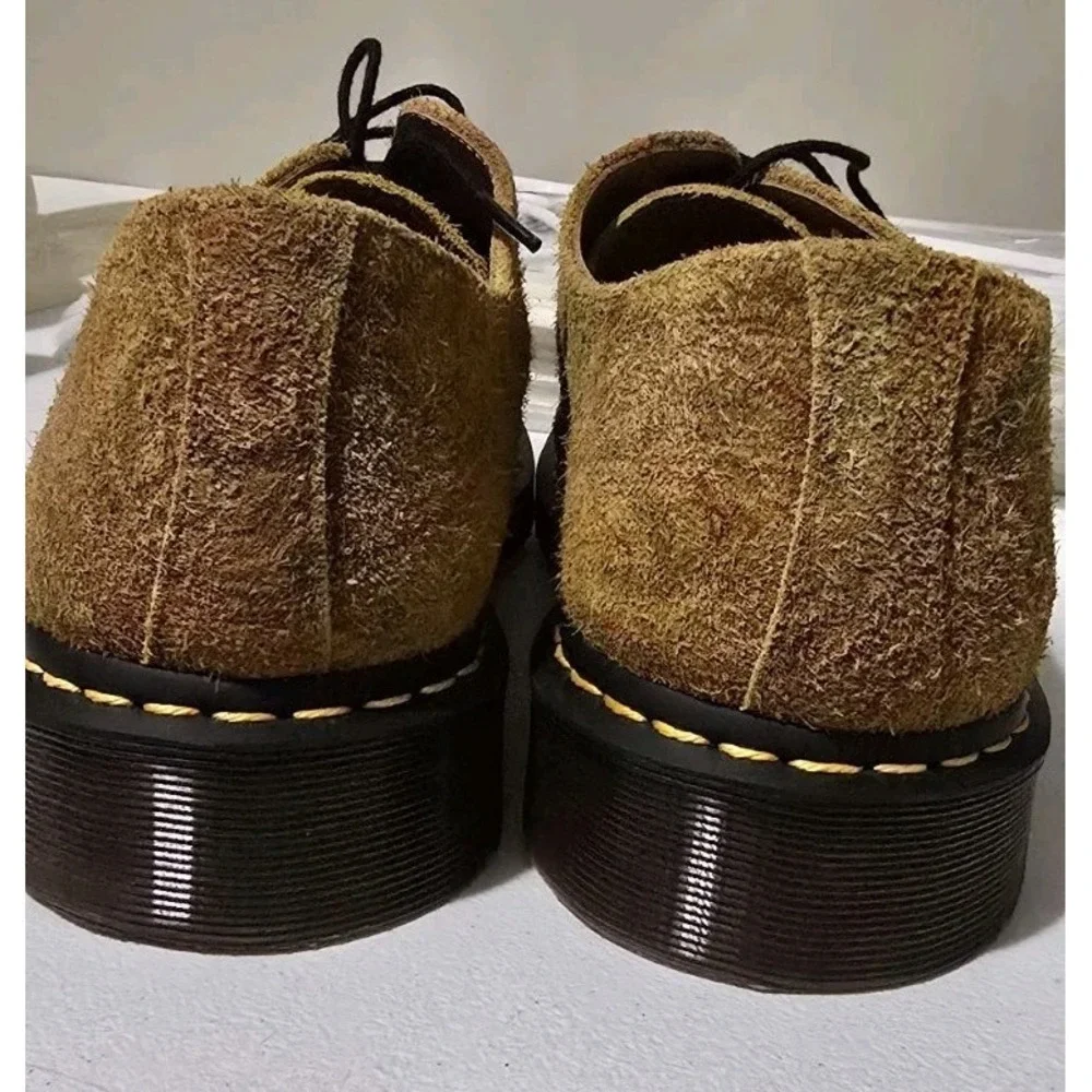Dr. Martens Smiths Hairy Suede Marbled Olive Tan 4-Eye Shoes Mens 14 30737357